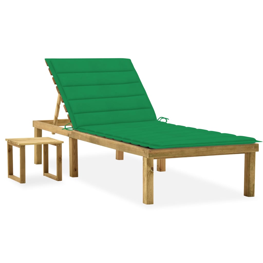 Lettino Da Giardino Con Tavolino Cuscino Legno Pino Impregnato