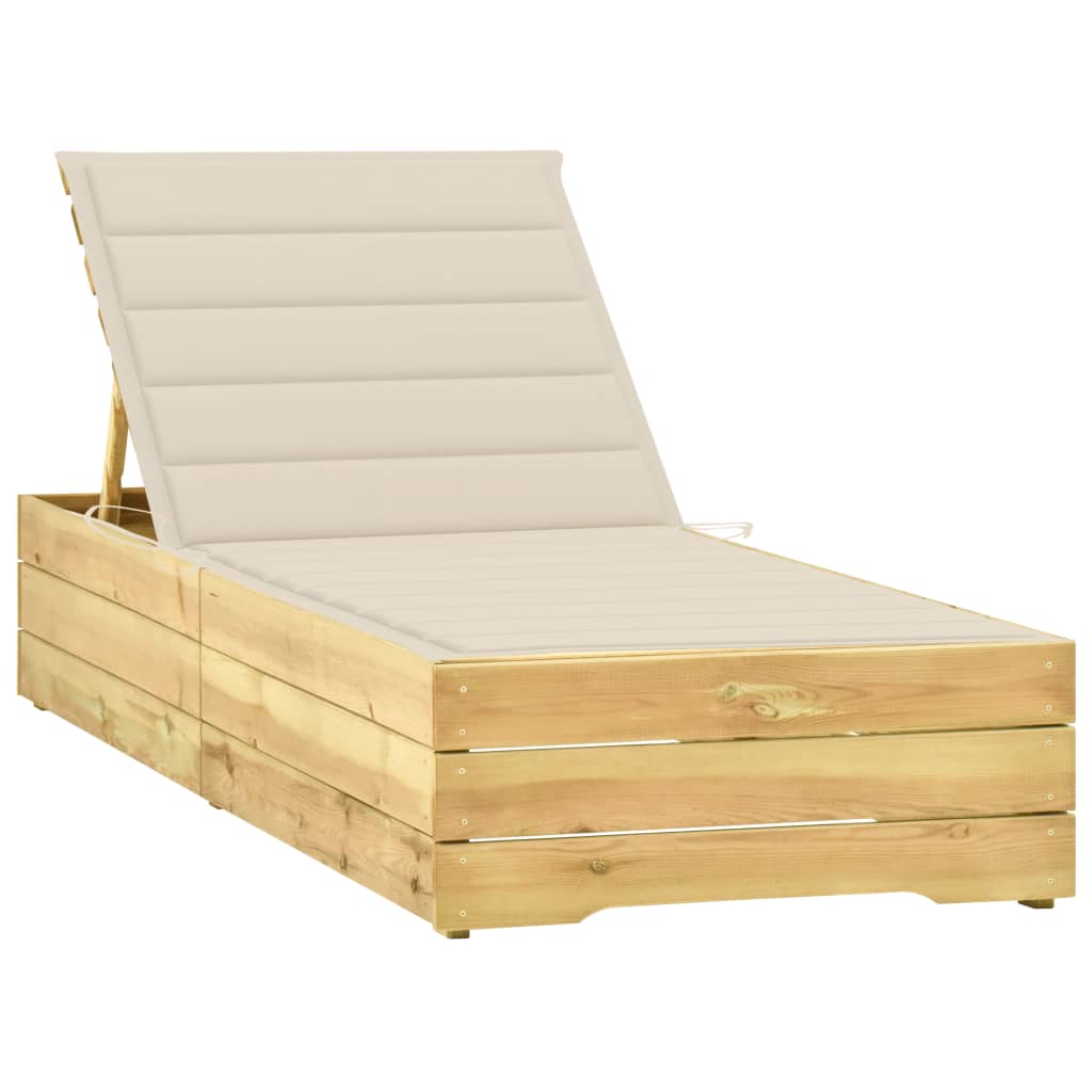 Lettino Da Giardino Con Cuscino Crema Legno Pino Impregnato