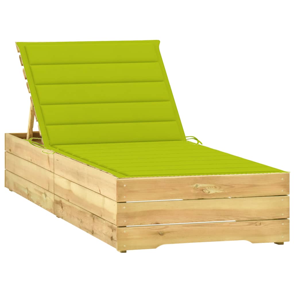 Lettino Da Giardino Con Cuscino Verde Chiaro In Pino Impregnato
