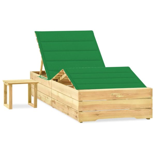 Lettino Da Giardino Con Tavolino Cuscino Legno Pino Impregnato