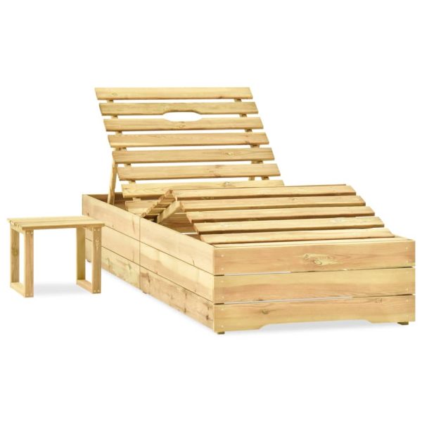 Lettino Da Giardino Con Tavolino Cuscino Legno Pino Impregnato - Image 2