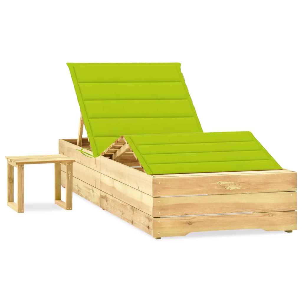 Lettino Da Giardino Con Tavolino Cuscino Legno Pino Impregnato