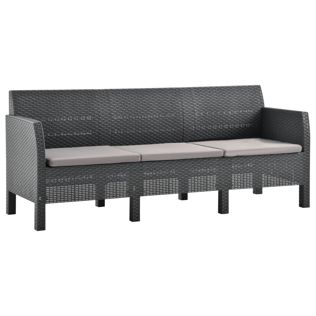 Divano Da Giardino 3 Posti Con Cuscini In Rattan Pp Antracite