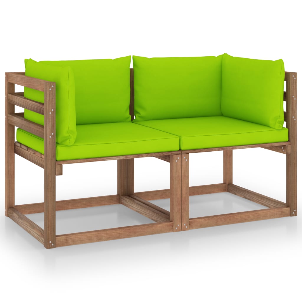 Divano Giardino Pallet 2 Posti Cuscini Verde Chiaro Legno Pino