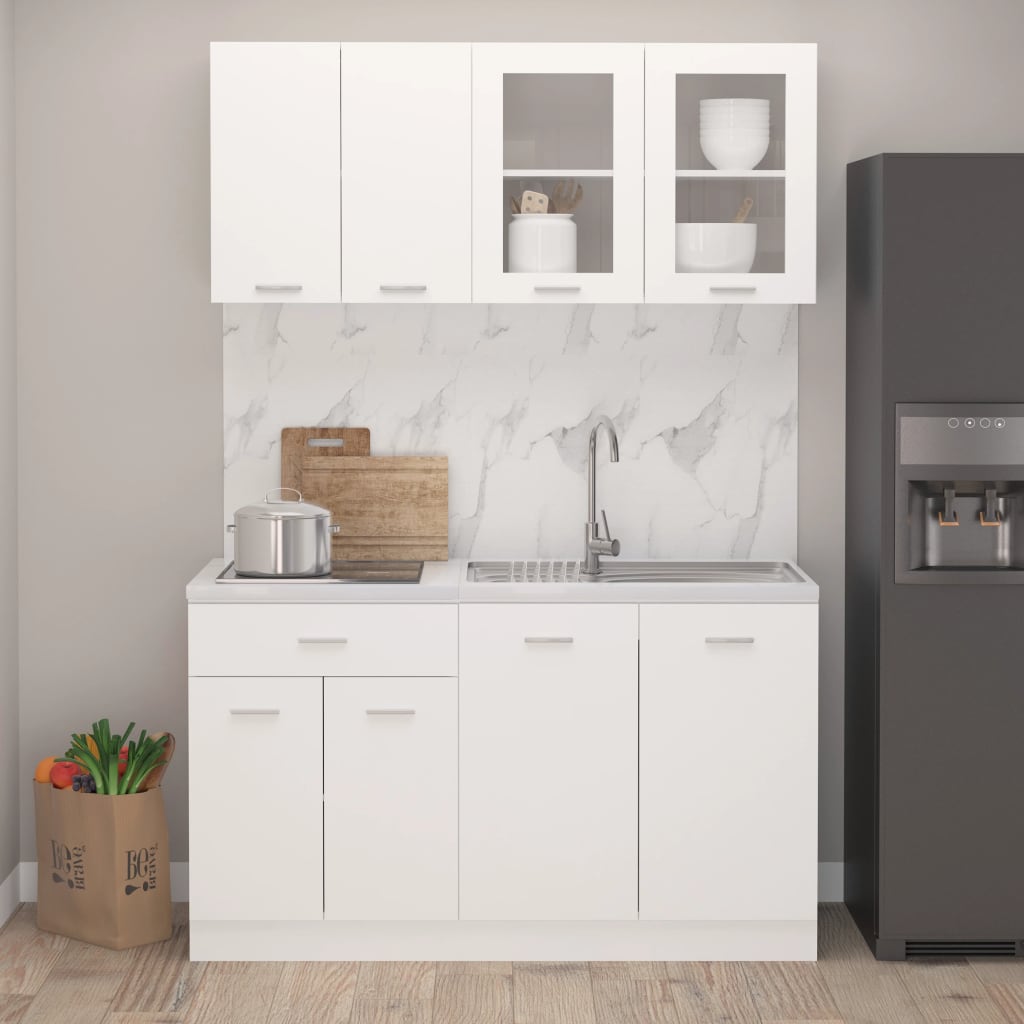 Set Armadi Da Cucina 4 Pz Bianco In Truciolato