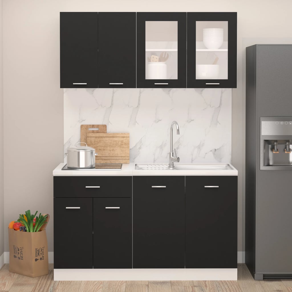 Set Armadi Da Cucina 4 Pz Nero In Truciolato