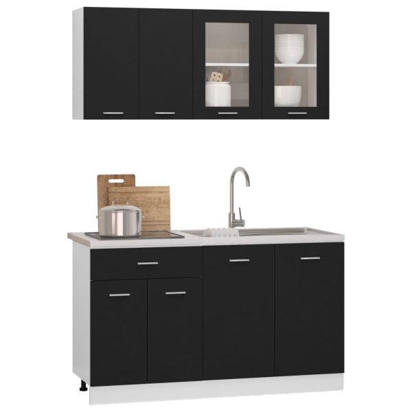 Set Armadi Da Cucina 4 Pz Nero In Truciolato - Image 3