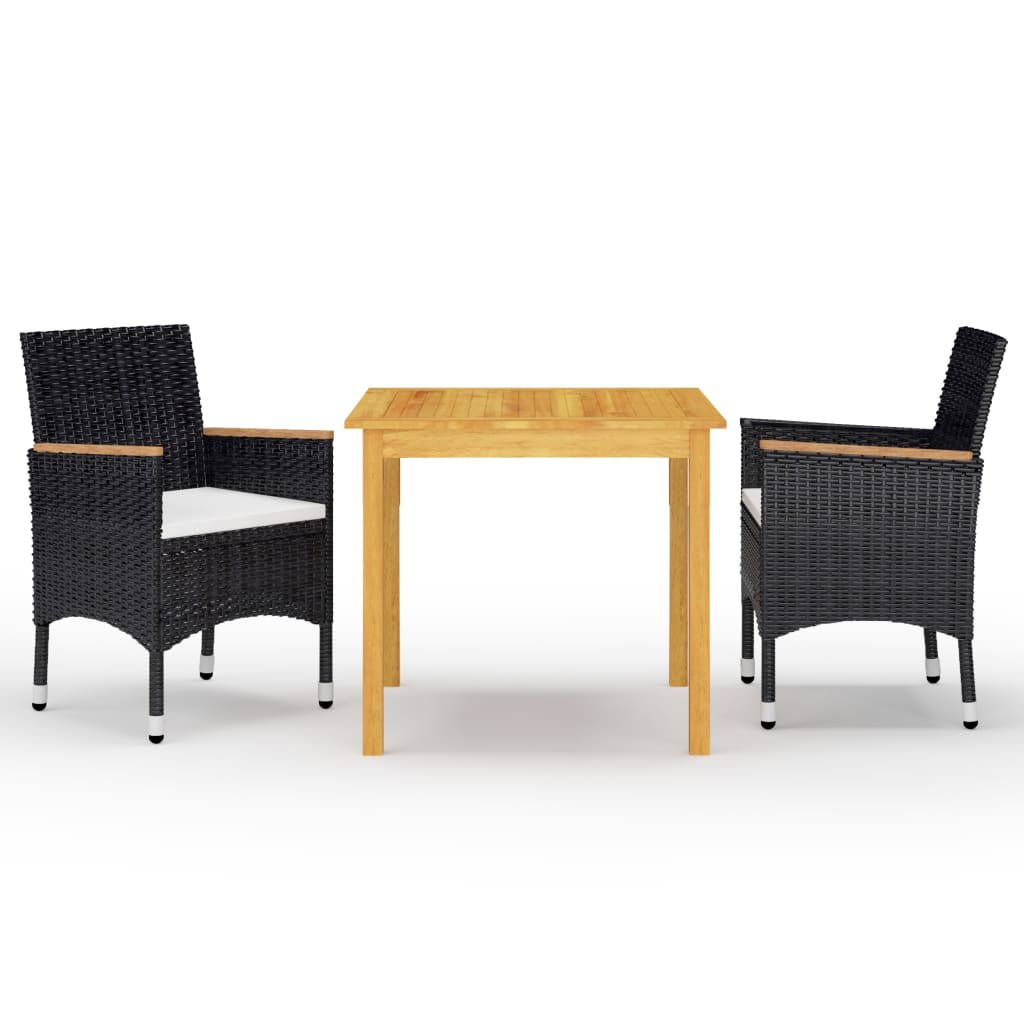 Set Mobili Da Pranzo Per Giardino 3 Pz Nero
