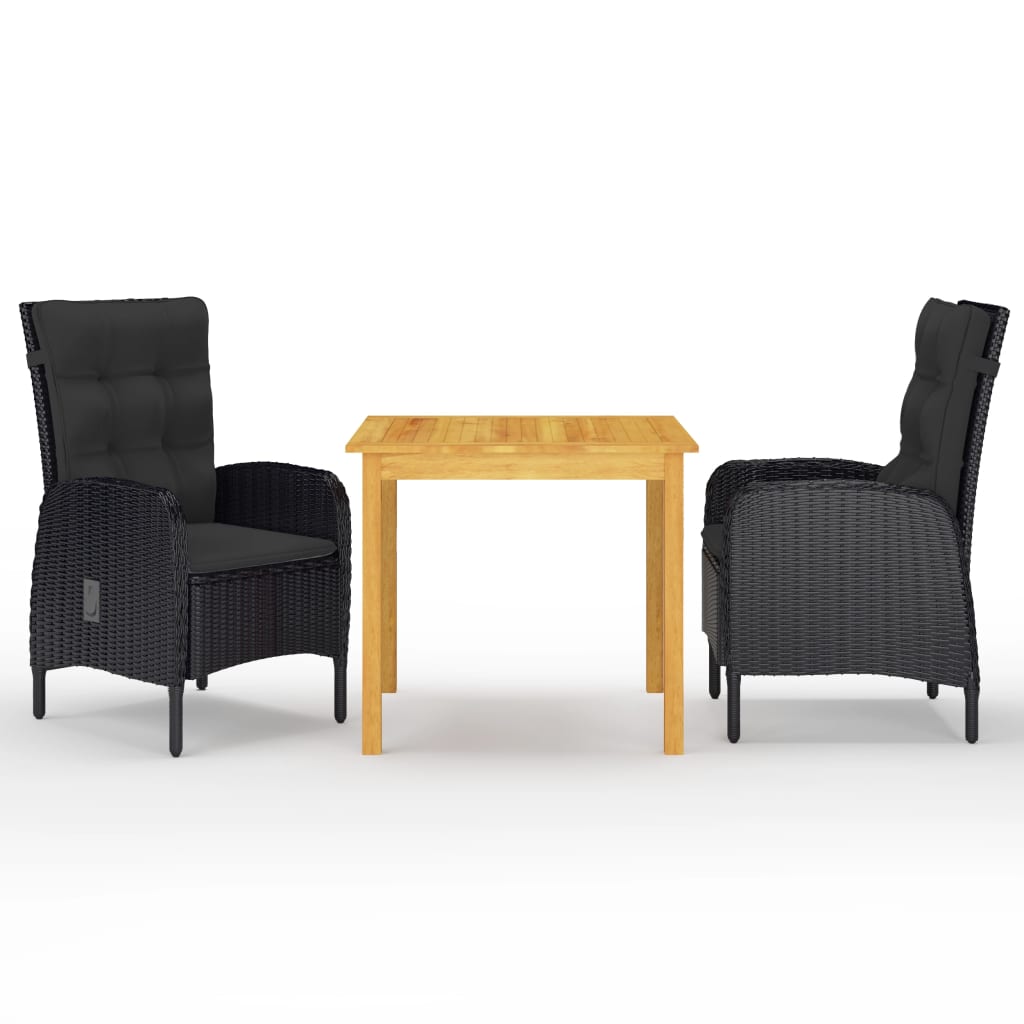 Set Mobili Da Pranzo Per Giardino 3 Pz Nero
