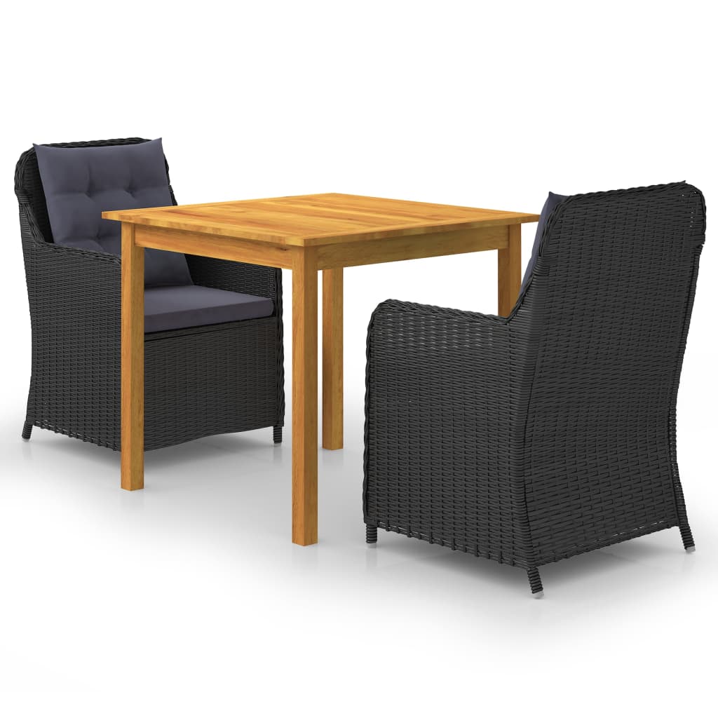 Set Mobili Da Pranzo Per Giardino 3 Pz Nero
