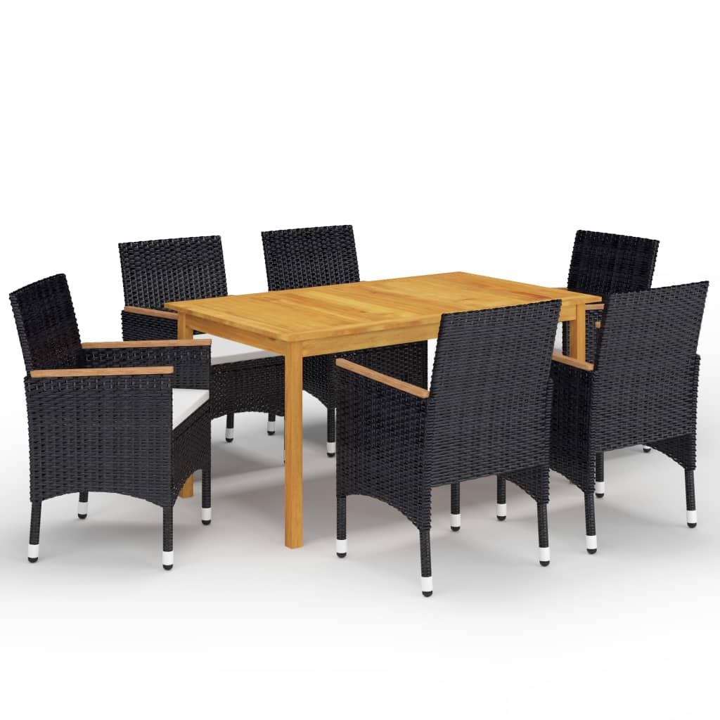 Set Mobili Da Pranzo Per Giardino 7 Pz Nero
