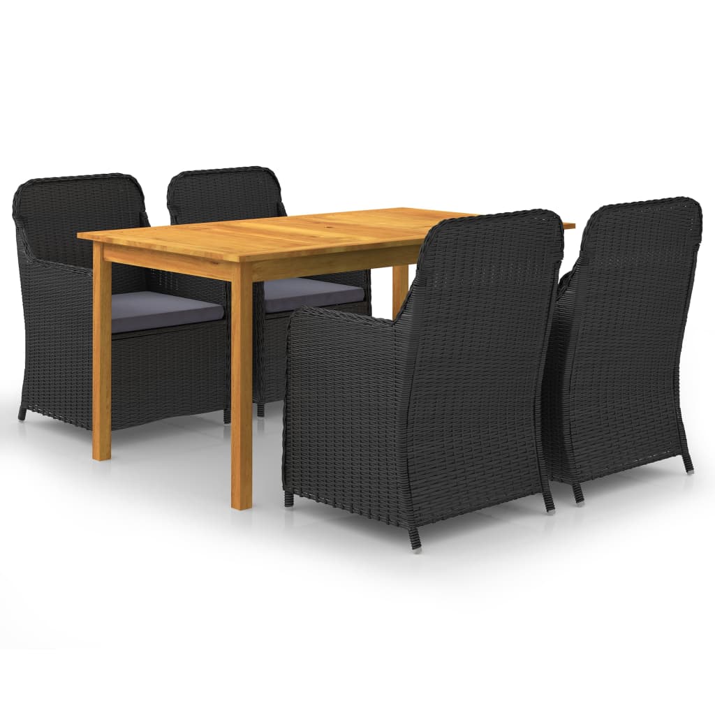 Set Mobili Da Pranzo Per Giardino 5 Pz Nero