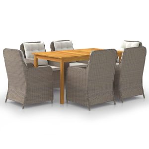 Set Mobili Da Pranzo Per Giardino 7 Pz Marrone