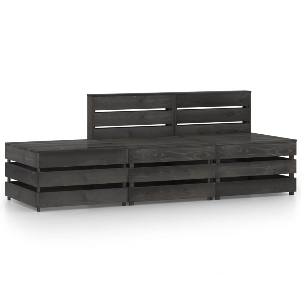 Set Salotto Da Giardino 3 Pz In Legno Di Pino Impregnato Grigio