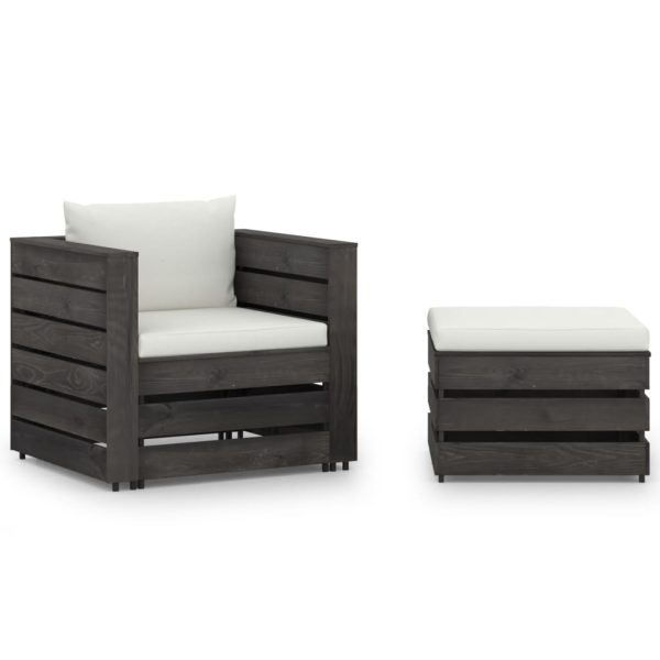 Set Salotto Da Giardino 2pz Con Cuscini Legno Impregnato Grigio