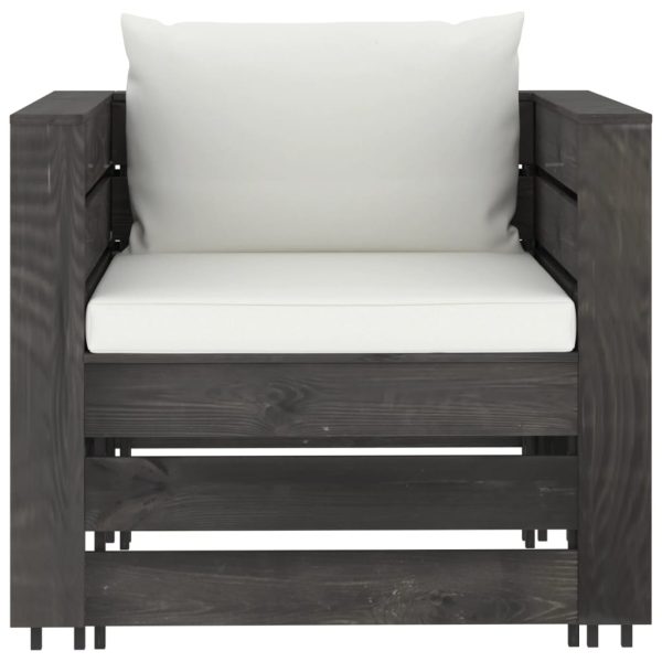 Set Salotto Da Giardino 2pz Con Cuscini Legno Impregnato Grigio - Image 4