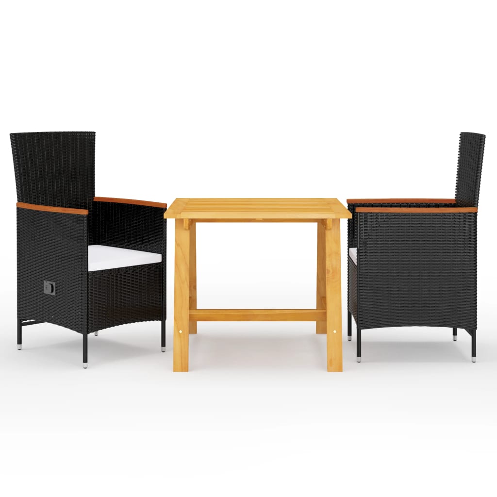Set Mobili Da Pranzo Per Giardino 3 Pz Nero