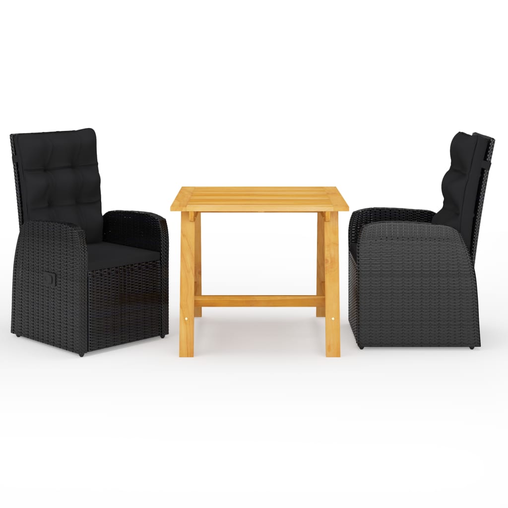 Set Mobili Da Pranzo Per Giardino 3 Pz Nero