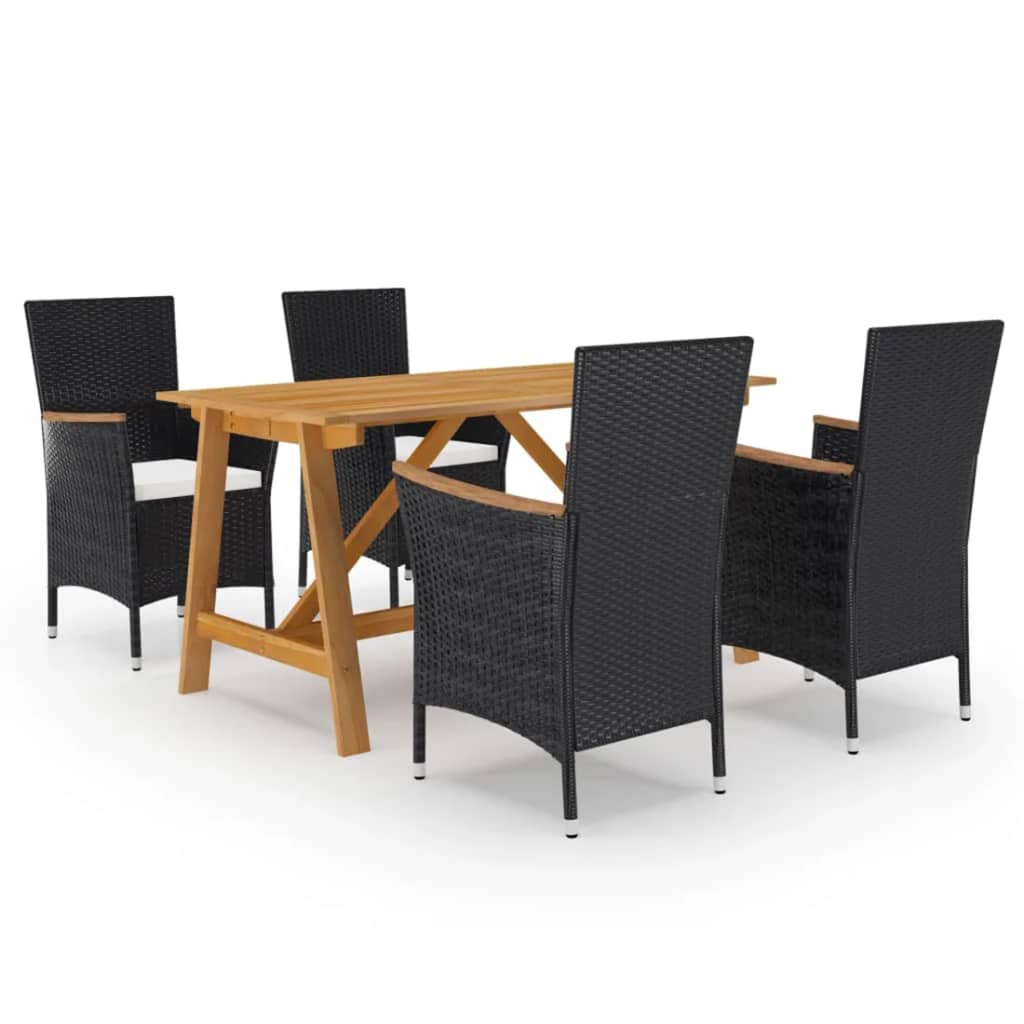 Set Mobili Da Pranzo Per Giardino 5 Pz Nero