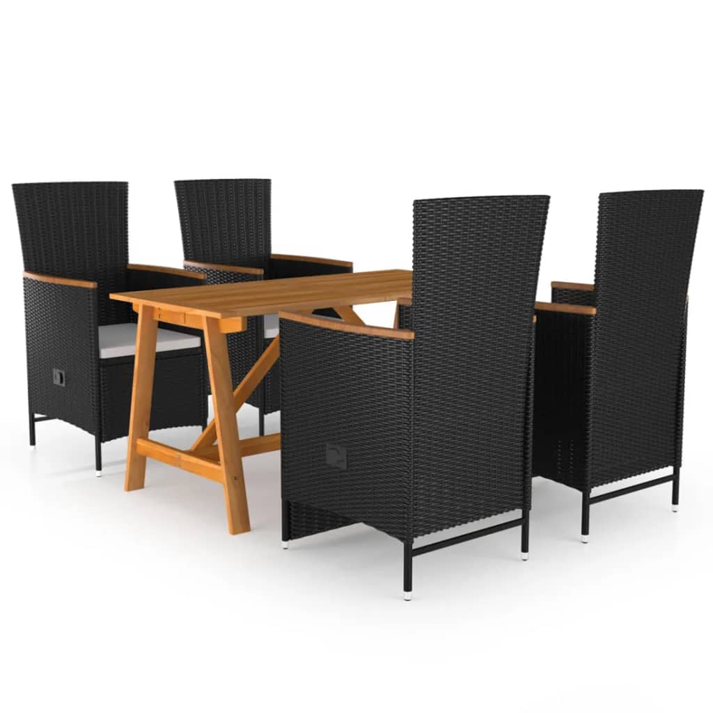 Set Mobili Da Pranzo Per Giardino 5 Pz Nero