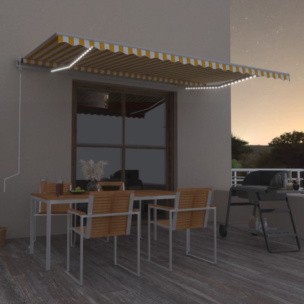 Tenda Da Sole Manuale Con Led 500x300cm Giallo E Bianco