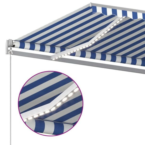 Tenda Da Sole Retrattile Manuale Led 500x350 Cm Blu E Bianca - Image 5