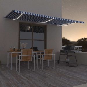 Tenda Automatica Con Sensore Vento E Led 600x350 Cm Blu Bianca