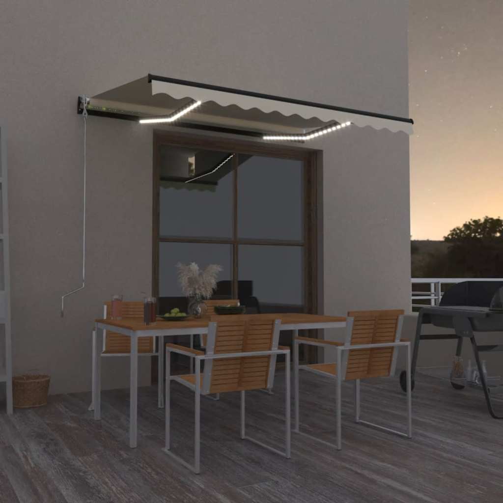 Tenda Da Sole Retrattile Manuale Led 350x250 Cm Gialla E Bianca