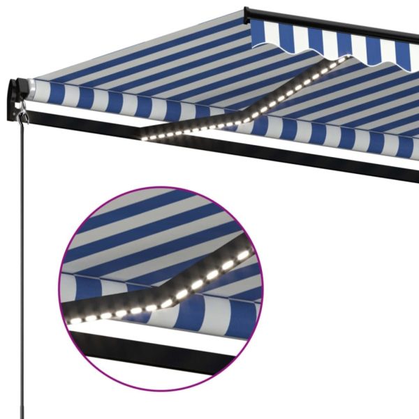 Tenda Da Sole Retrattile Manuale Con Led 500x300cm Blu E Bianco - Image 5