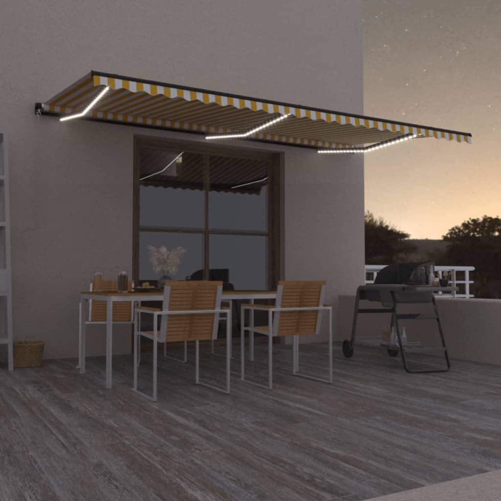 Tenda Da Sole Retrattile Manuale Led 600x350 Cm Giallo Bianco