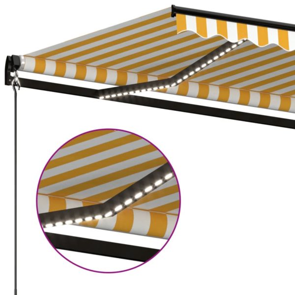 Tenda Da Sole Retrattile Manuale Led 600x350 Cm Giallo Bianco - Image 5