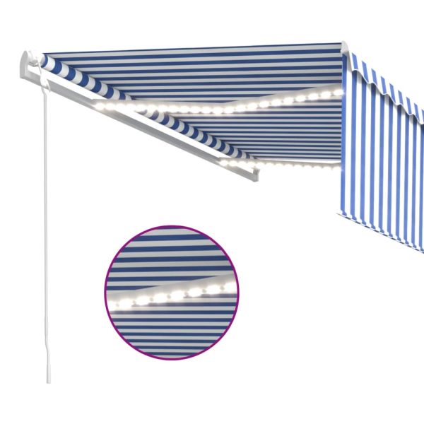 Tenda Automatica Parasole Led Sensore Vento 4,5x3 M Blu Bianco - Image 5