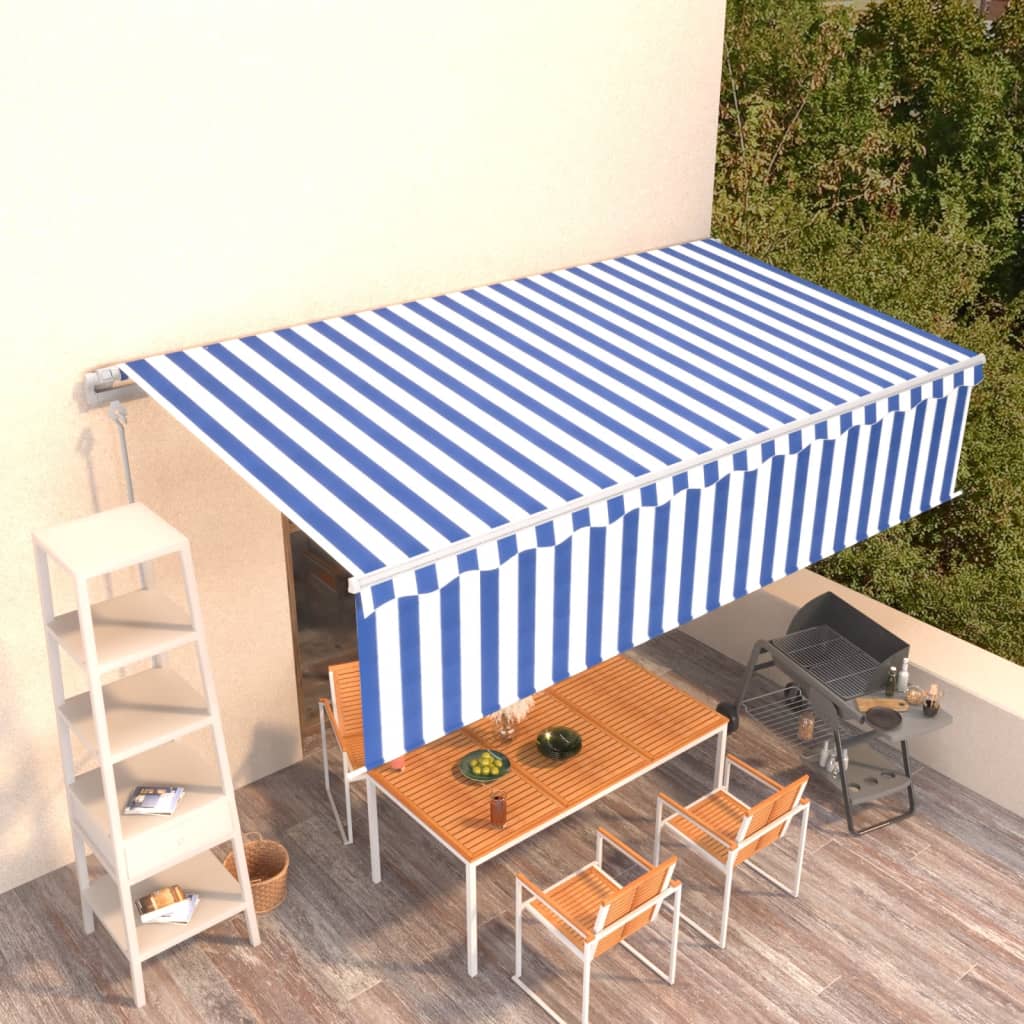 Tenda Sole Retrattile Automatica Con Parasole 6x3m Blu Bianco