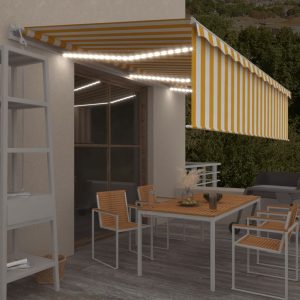Tenda Automatica Con Sensore Vento Led 6x3 M Gialla/bianca