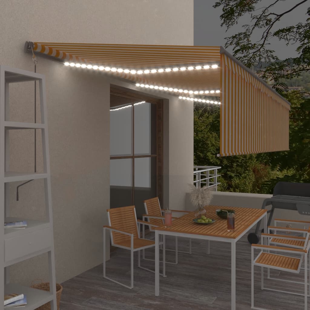 Tenda Automatica Con Sensore Vento Led 6x3 M Gialla/bianca