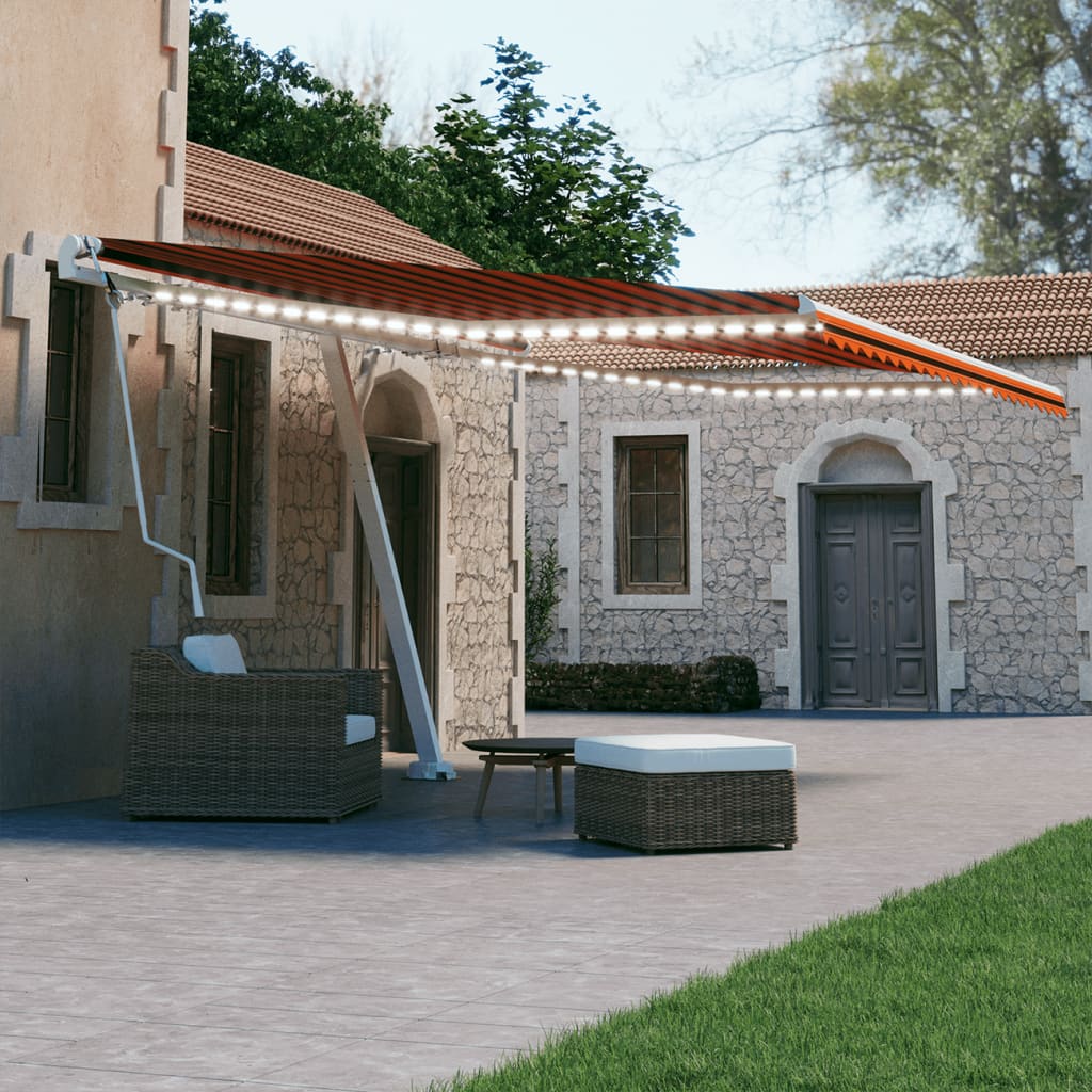 Tenda Automatica Sensore Vento E Led 450x300 Cm Arancio Marrone