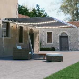 Tenda Automatica Con Sensore Vento E Led 500x300 Cm Blu Bianca