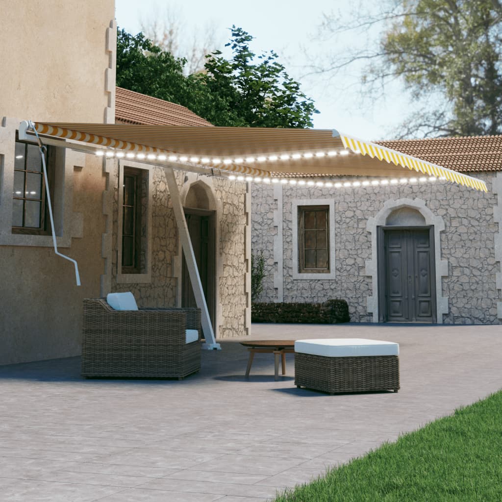 Tenda Da Sole Retrattile Manuale E Led 600x300cm Gialla Bianca