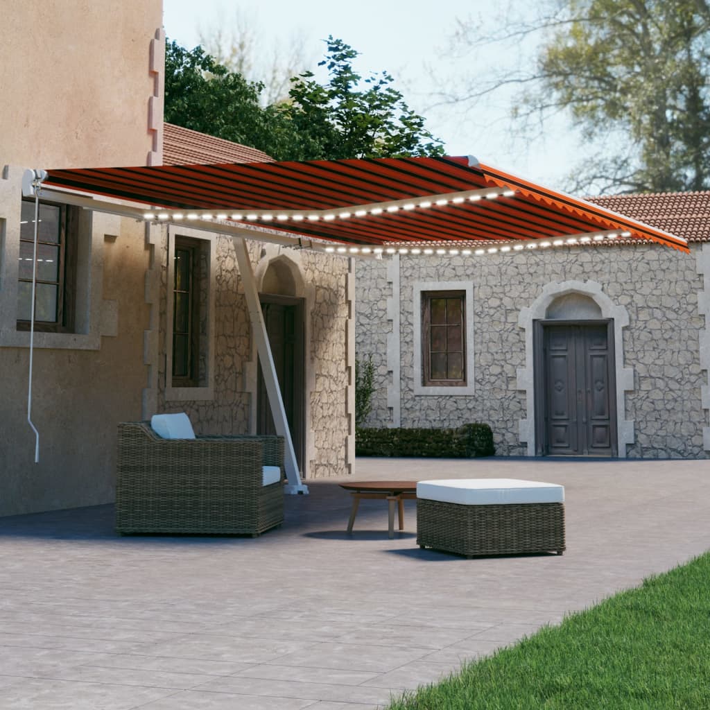 Tenda Automatica Sensore Vento E Led 600x300 Cm Arancio Marrone