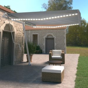 Tenda Automatica Con Sensore Vento E Led 400x350 Cm Blu Bianca