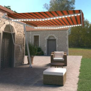 Tenda Automatica Sensore Vento E Led 400x350 Cm Arancio Marrone