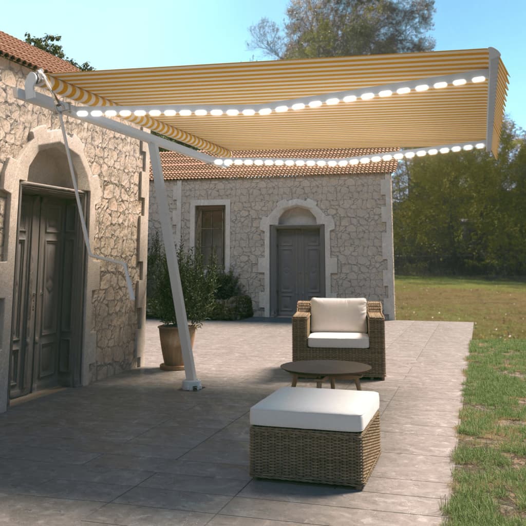Tenda Automatica Sensore Vento E Led 450x350 Cm Gialla Bianca