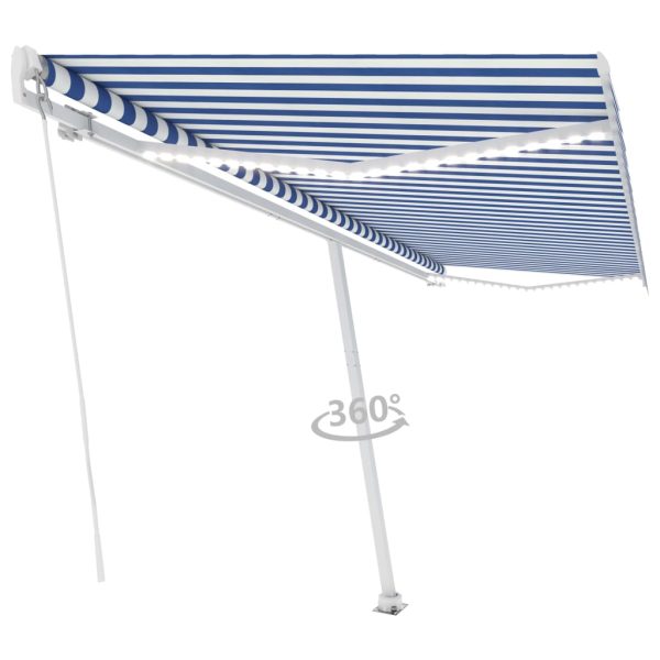 Tenda Da Sole Retrattile Manuale Led 500x350 Cm Blu E Bianca - Image 4