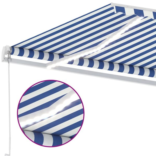 Tenda Da Sole Retrattile Manuale Led 500x350 Cm Blu E Bianca - Image 6