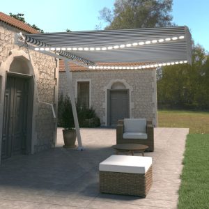 Tenda Automatica Con Sensore Vento E Led 500x350 Cm Blu Bianca