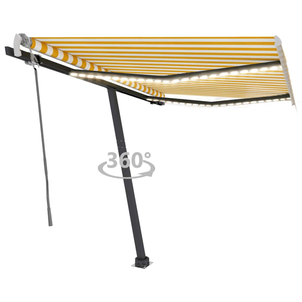Tenda Da Sole Manuale Con Led 300x250 Cm Gialla E Bianca