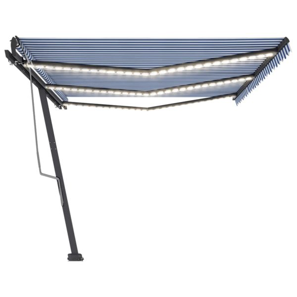 Tenda Da Sole Retrattile Manuale Con Led 600x300cm Blu E Bianco - Image 4
