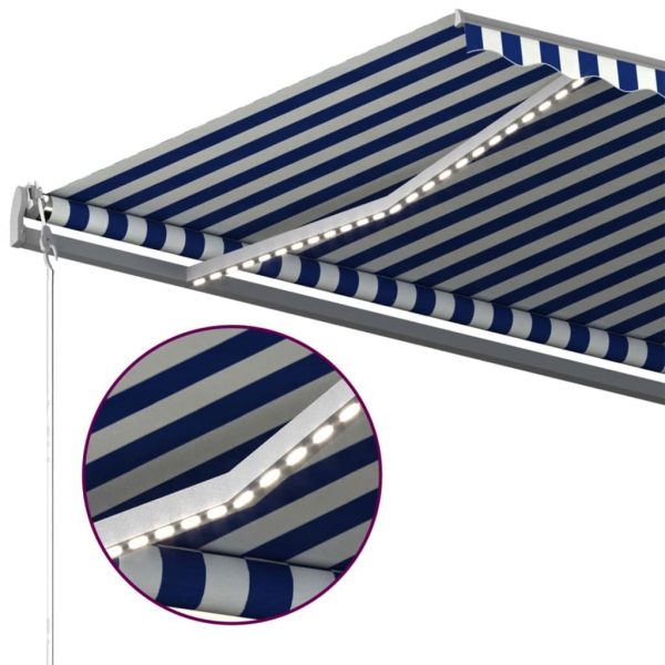 Tenda Da Sole Retrattile Manuale Con Led 600x300cm Blu E Bianco - Image 6