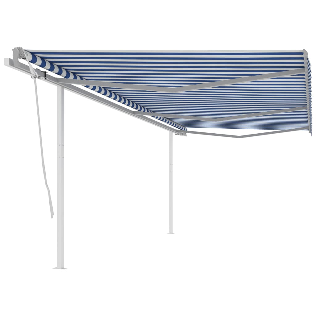Tenda Da Sole Retrattile Manuale Con Pali 6x3m Blu E Bianca