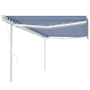 Tenda Automatica Con Sensore Vento E Led 5x3,5 M Blu E Bianca